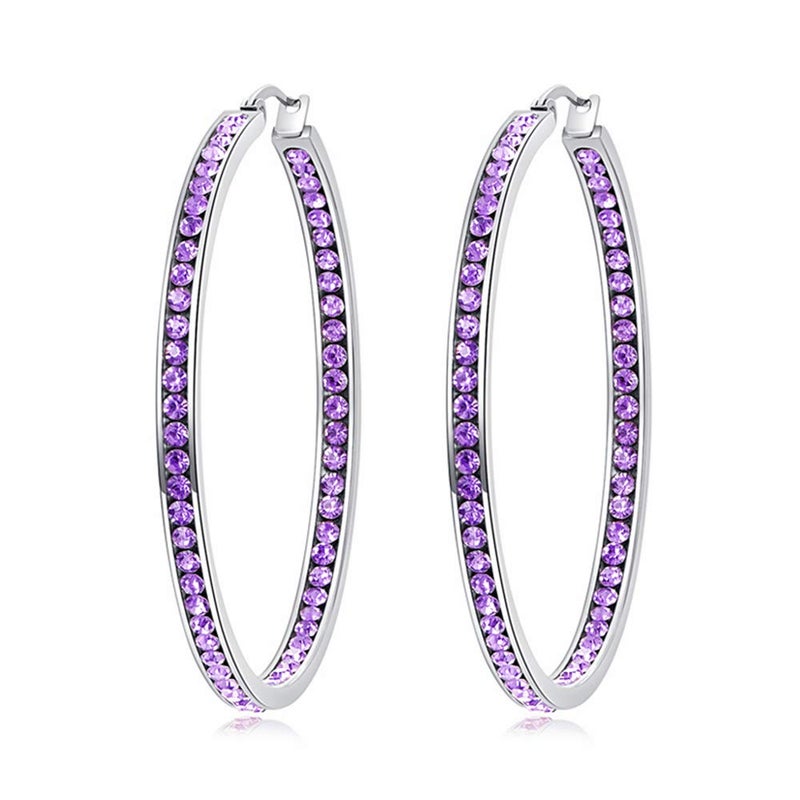 CiNily Purple Cubic Zirconia Stainless Steel Hoop Earring for Women Hypoallergenic Jewelry for Sensitive Ears Large Big Hoop Earrings 2" - Image 1